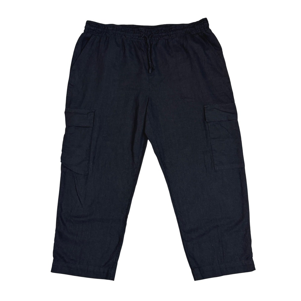 Time and Tru Black Linen Blend Cargo Pants Womens XL 16-18 Elastic TT151001